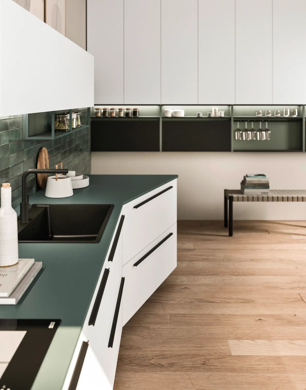 Keuken in donkere matte lak