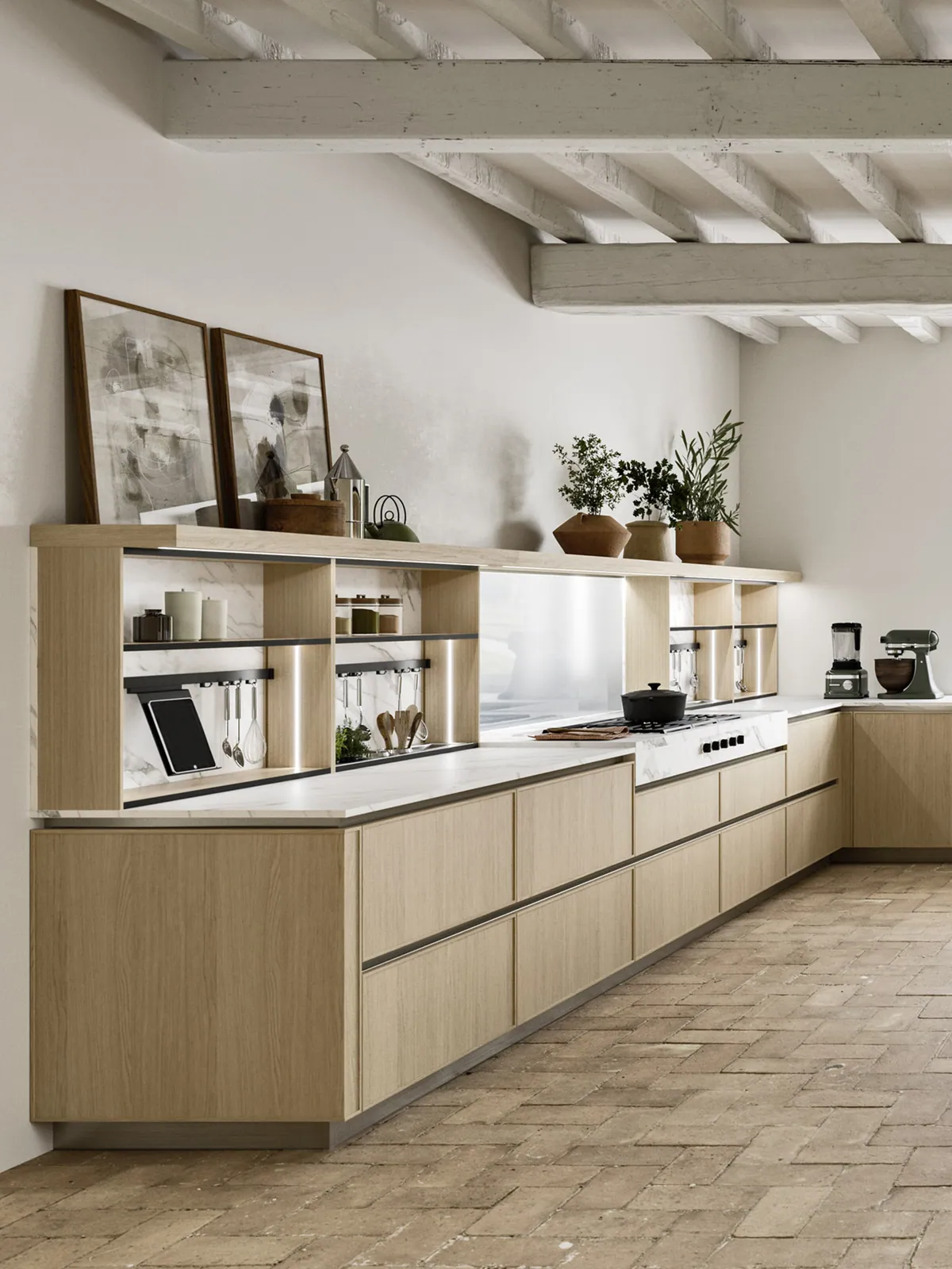 Keuken op maat met centraal eiland in daglicht