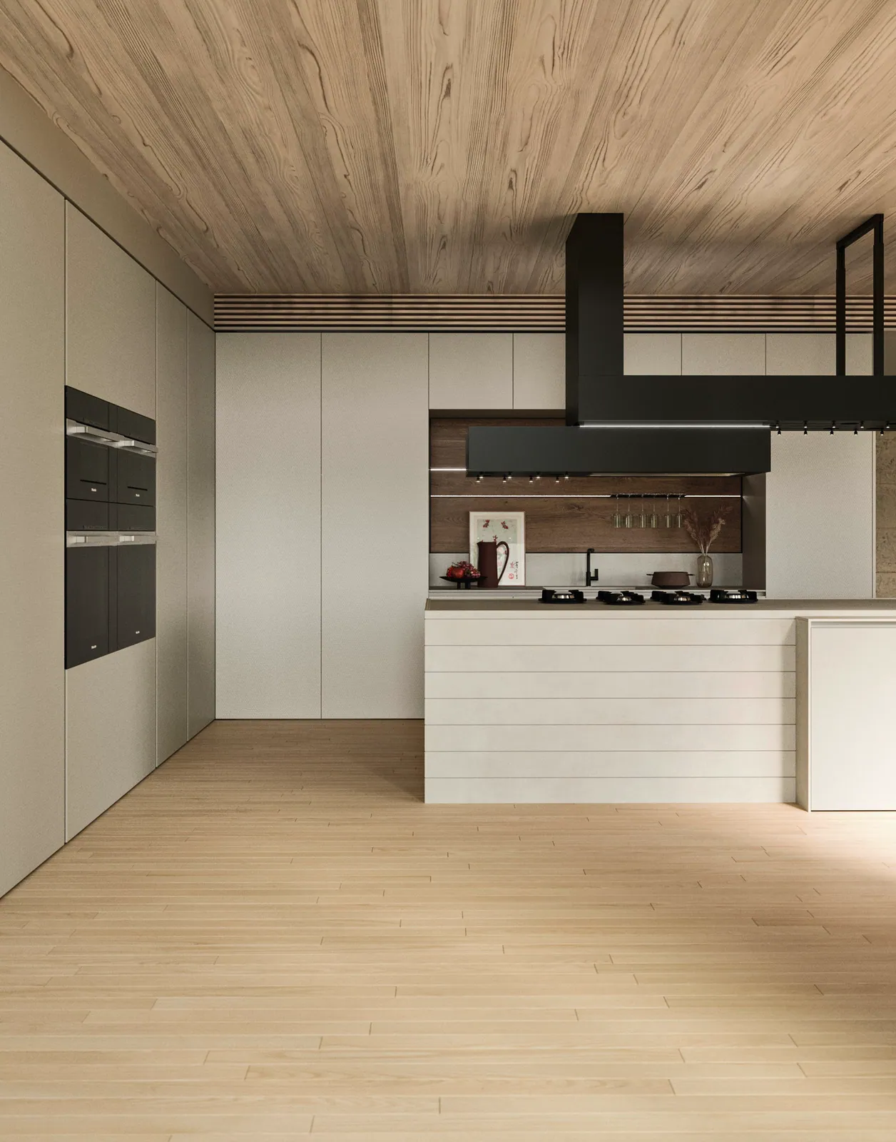 Open keuken naar de woonkamer met doorgaande materialen